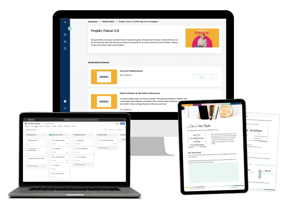 Projekt: Fokus! Kursansicht auf Desktop, Laptop und Tablet